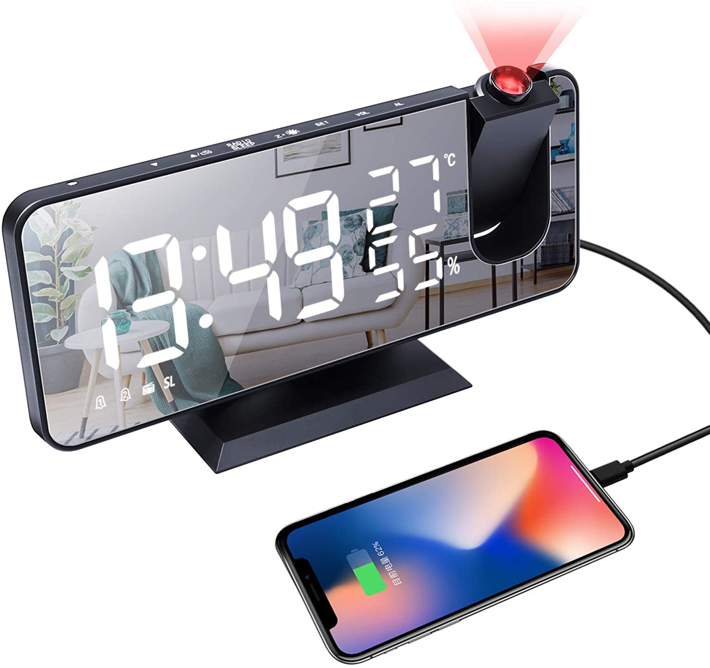 LED Projection Digital Alarm Clock Phone Charger - Gadgetoelectro
