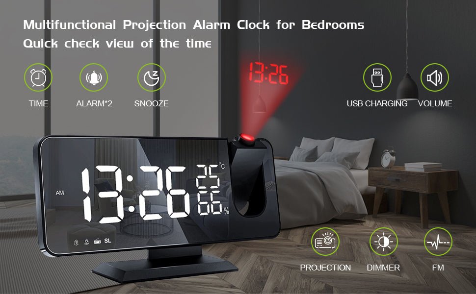 LED Projection Digital Alarm Clock Phone Charger - Gadgetoelectro